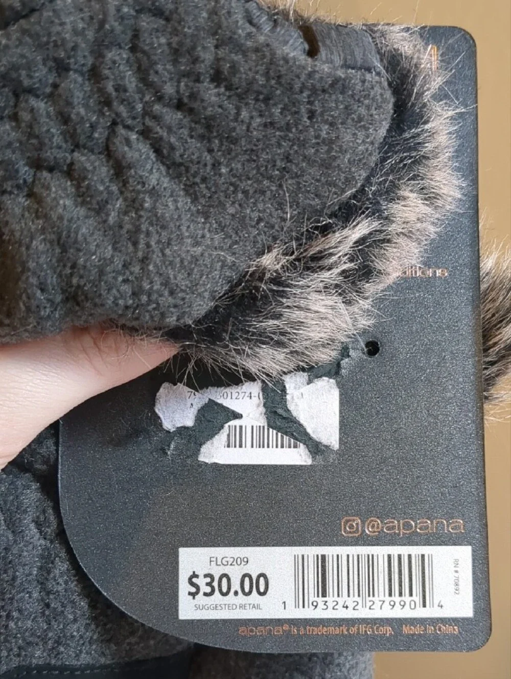 NWT Apana Charcoal Faux-Fur Trim Touchscreen Winter Gloves